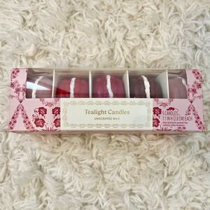 Threshold Macaron Tealight Candles Set of 5 Unscented Pink Red Burgundy Wax‎ NEW